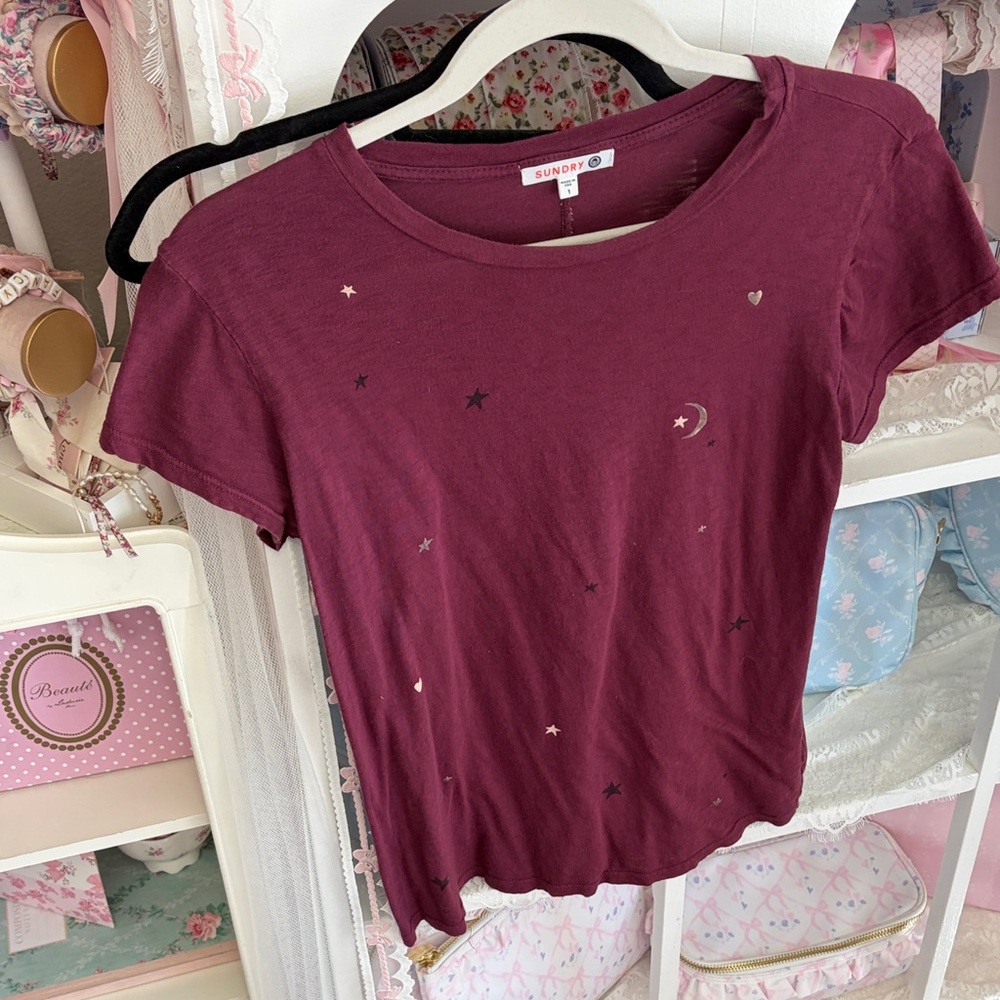Sundry Women's Maroon Celestial Tee